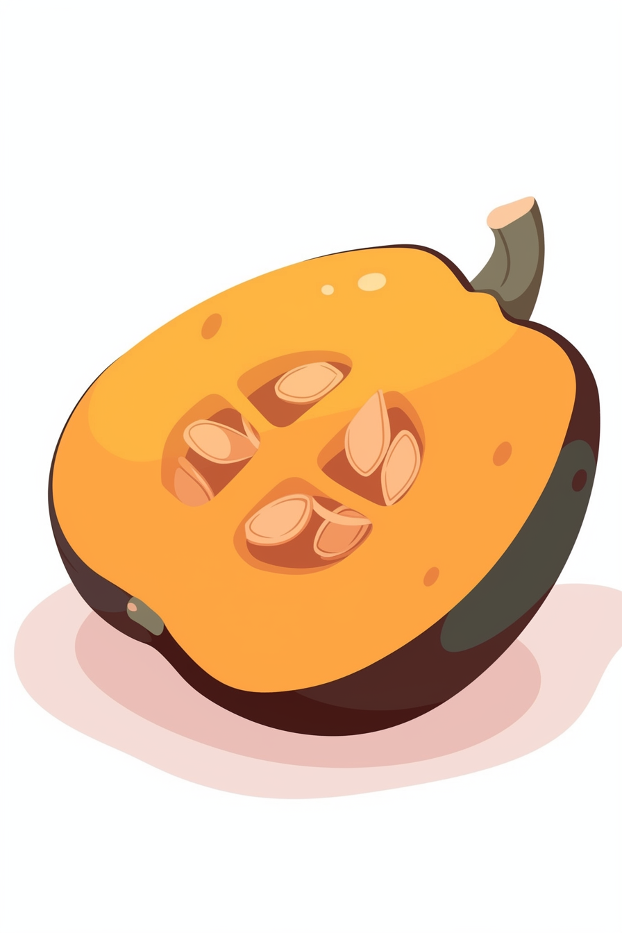 Thanksgiving food drawing ideas featuring a colorful illustration of an acorn squash with seeds on display.